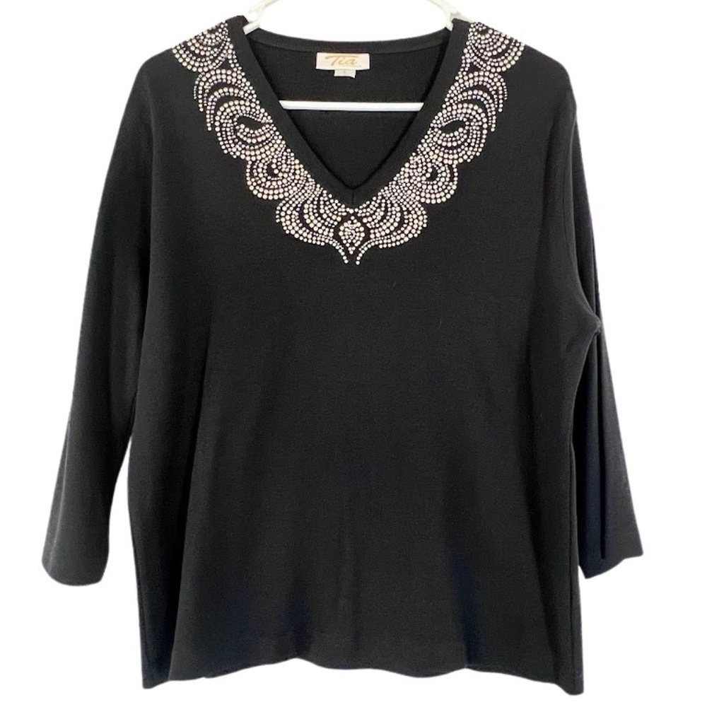 100% Cotton Embellished Long Sleeve Top by TIA Designs Like New